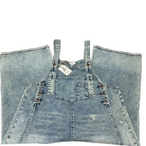 Easel Sanforized Washed Denim Overalls Slouchy Relaxed Oversized M Wide Leg